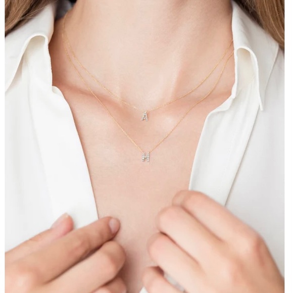 Covet Diamond Pavé Initial 14k White Gold Necklace initial “E” - Picture 3 of 3